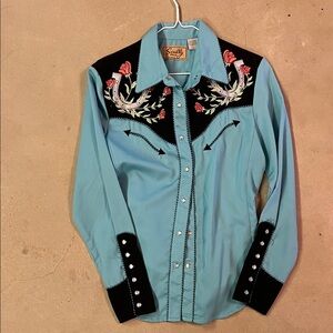 Scully Turquoise Embroidered Western Shirt